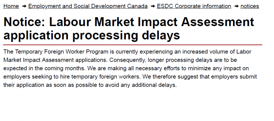 Processing Delays for Labour Market Impact Assessment Applications